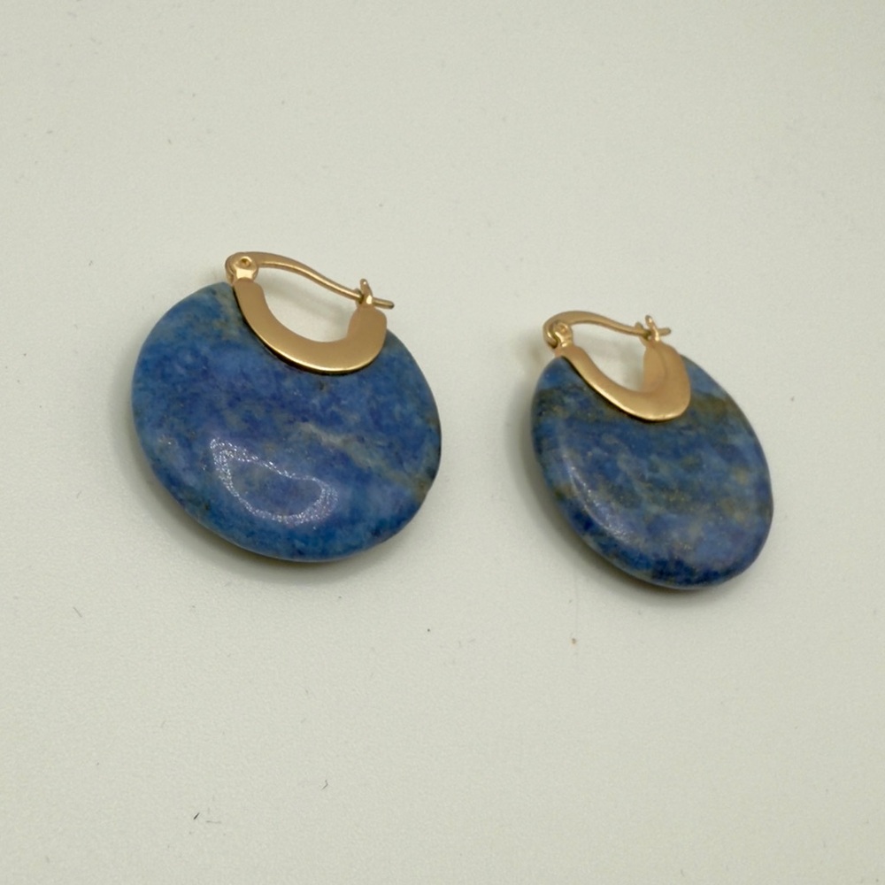 Blue and Gold Hoop Earrings